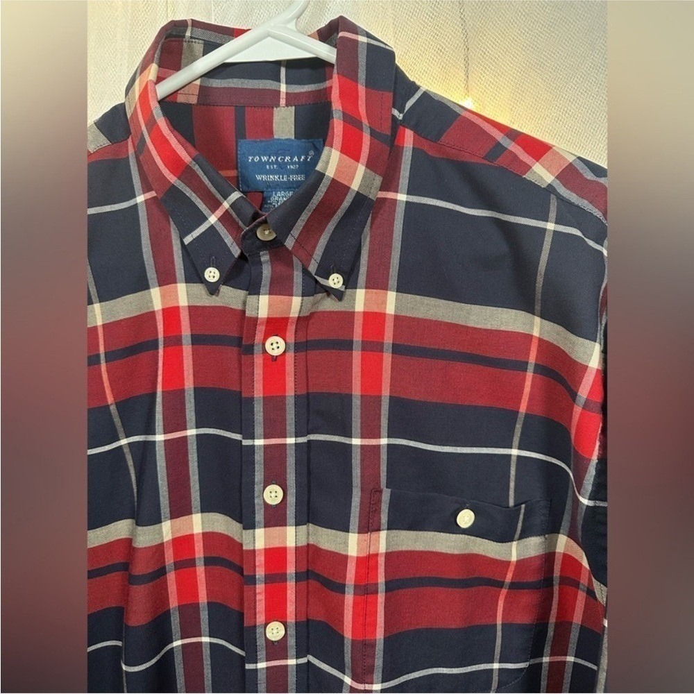 Town Craft Long Sleeve Plaid Button Up Men's Large Cotton Blend Preppy Academia - Picture 3 of 6